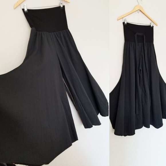 DRAGONFLY Fair Trade Wide Leg High Waist Tie Belt Palazzo Pant M Black Lagenlook - Picture 5 of 15